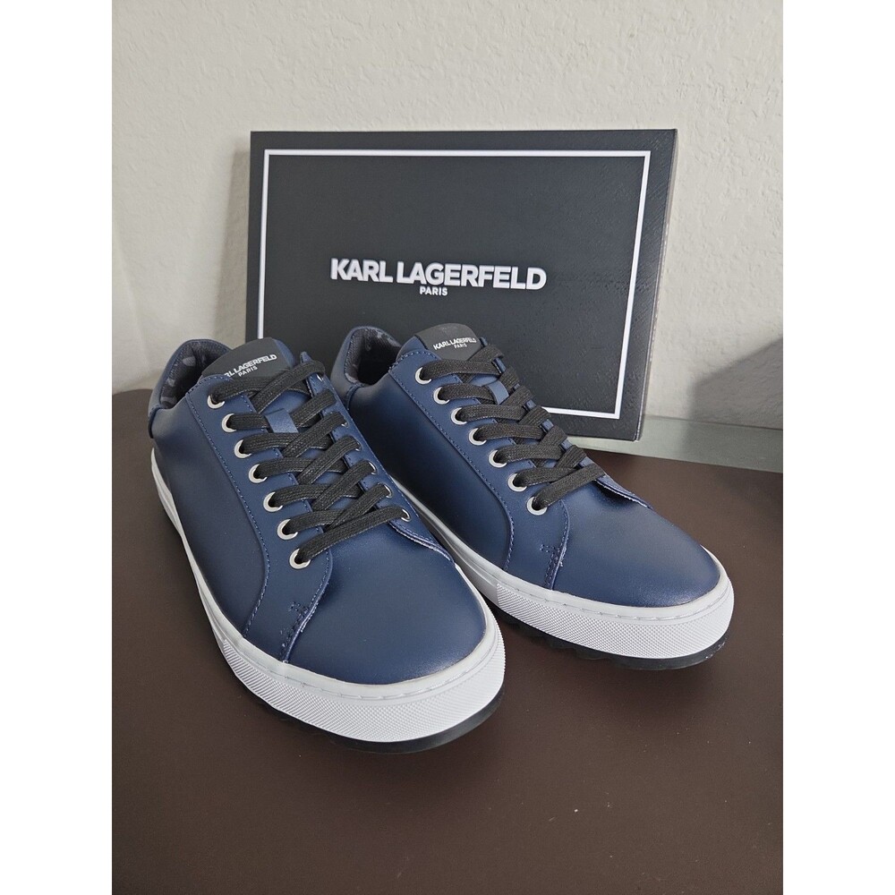 Karl Lagerfeld Paris Men's Leather Sneakers Navy Blue Size 10 EU 43 New in Box